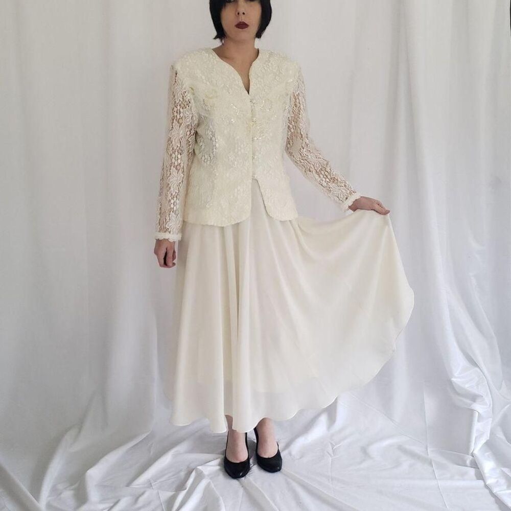 80s White Lace‎ Jacket and Skirt Set